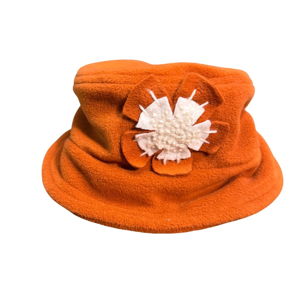 Homegrown Hats Bucket Hat Womens OS Orange Good Fleece Floral Beaded Y2K Indie